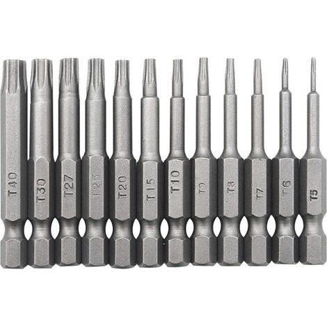 12-teiliges 50-mm-Torx-Bohrerset, Aimentes T5 bis T40, Chrom-Vanadium-Stahl, für 1/4-Zoll-Bohrfutter (1/5)