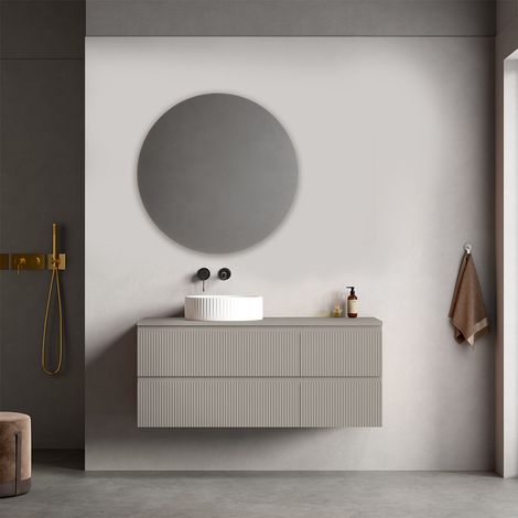 Mobile bagno sospeso cannettato reversibile 120 cm Grigio Cenere per Lavabo d'appoggio Specchio Tondo - Fiji Paint Top Canneté (1/4)