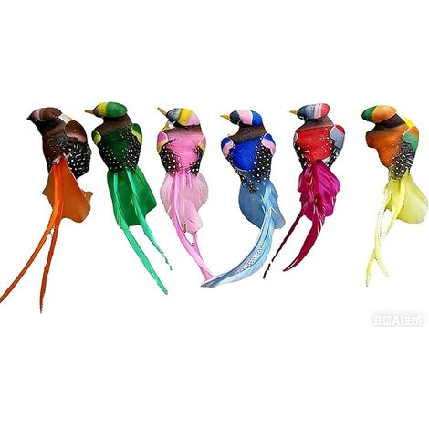 Mini Oiseaux Artificiels Plumes Colorés Artificial Birds Ornements Oiseau Decoration Exterieur avec Clips Sapin Noël Fête Maison Jardin 14x3x3cm (1/5)