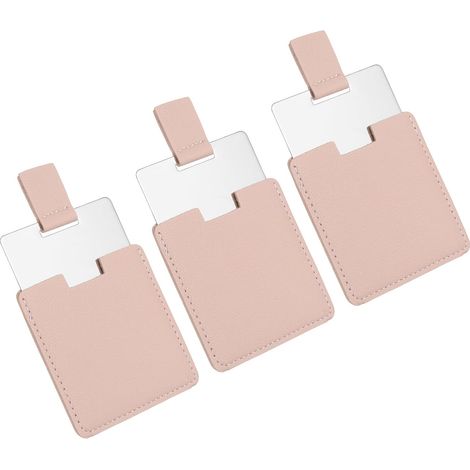 3 petits miroirs de poche pour sac à main, miroir de poche compact en acier inoxydable avec étui en cuir pour femmes et filles, sac à main, cadeau (rose, 6,5 x 6,5 cm) (1/5)