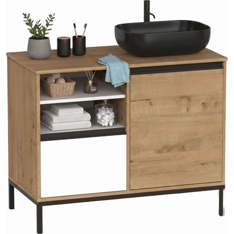 Mueble de Baño 100 cm Támesis con Patas Roble Gold y Blanco Mate (Con Lavabo Cerámico) (1/5)