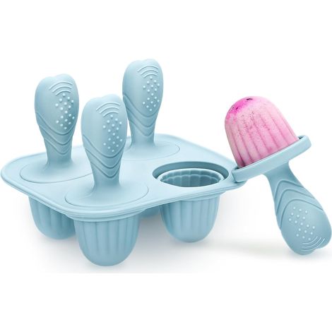 4 Moule à glace, Silicone alimentaire, Sans BPA, Avec bâtonnets, Réutilisable, Lave-vaisselle, Pour bébé enfant (1/5)