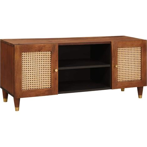 Mobile porta TV rettangolare moderno con ampio spazio di archiviazione per il soggiorno 105 x 33,5 x 46 cm legno di mango marrone 020057898