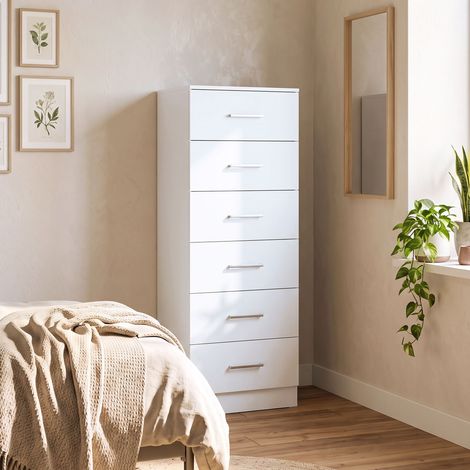 Commode haute à 6 tiroirs, avec système anti-basculement, 40 x 40 x 110 cm, blanche (1/5)