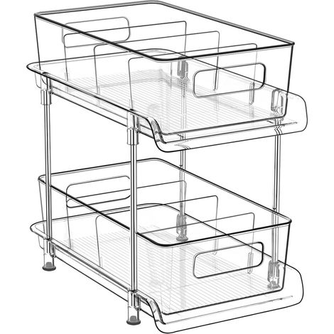 Contenitori organizer trasparenti a 2 livelli estraibili per bagno e cucina (1/2)
