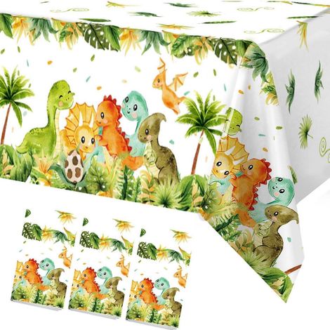 3er Pack Dinosaurier Tischdecke Geburtstag, Grün, 220x130cm, Dschungel-Design