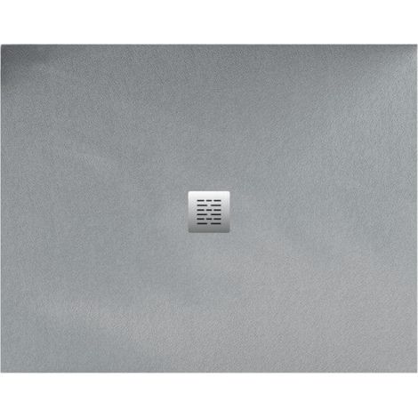 Mineralguss-Duschwanne extra flach CENTRO Schieferoptik GRAU 110x110 cm Ablaufschutz in Chrom