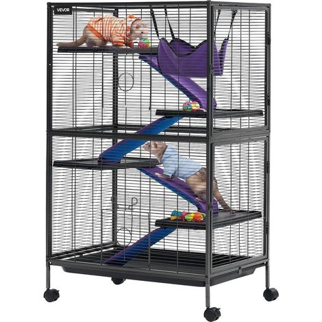 Cage Furet et Rongeur Habitat 5 Niveaux en Métal 127 cm avec Roulettes Rampes et Hamac (1/5)