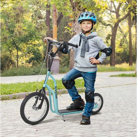 Trottinette enfant réglable 5+ ans, pneus gonflables 16/12 pouces, freins avant et arrière, cadre acier, bleue, 135 x 58 x 88-94 cm  CHICFURN (1/5)