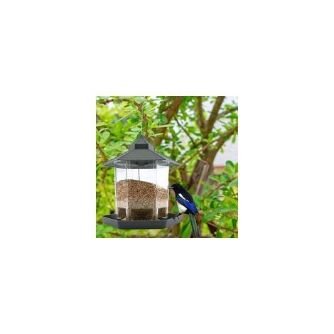 Mangeoire à oiseaux étanche avec toit hexagonal – Capacidad 1000 ml – Diseño con trous de drenaje – Pour graines fraîches et sèches