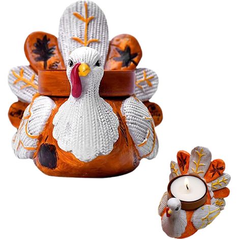 Thanksgiving-Teelichthalter aus Kunstharz mit Truthahnmotiv für Esstisch und Fensterbank (1/2)