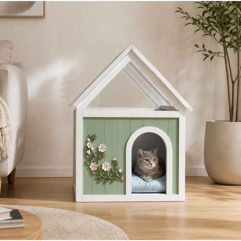 Caseta de madera para gatos y perros pequeños, 63,5 x 47,5 x 78 cm, menta OKMYHOME (1/5)