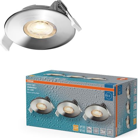 Spot Set Spot LED encastrable DIM IP65 4,9W Chrome, lot de 3 extérieur dimmable, blanc chaud 2700K, extérieur (1/3)