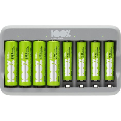 Chargeur pour 8 piles AA et AAA 100% PEAKPOWER - piles incluses (1/5)