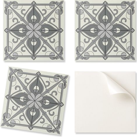 Paquete de baldosas de vinilo de f谩cil instalaci贸n con estampado floral y simetr铆a, 20x20x20 cm.