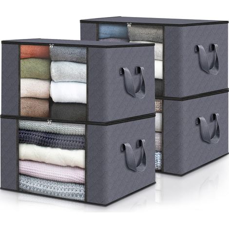 Sac de rangement pliable pour vêtements, sac de rangement pour vêtements 35L4 pièces, boîte de rangement pour couette avec fermeture éclair et poignée (1/5)