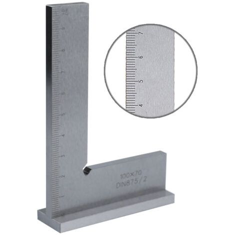 Squadra da falegname a 90° da 100 x 70 mm, con base e scala in acciaio DIN 875, con fermo, per lavorazioni di precisione del legno. (1/5)