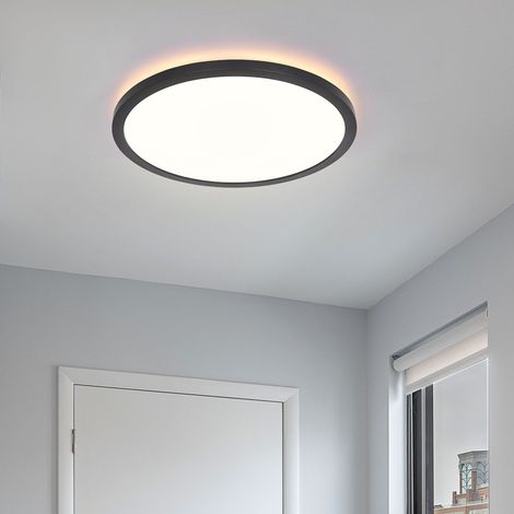 Lampada da soffitto nera per bagno, lampada da soggiorno dimmerabile, retroilluminazione, IP44, 1x LED 18W 1500lm bianco caldo, DxH 29,4x2,5 cm (1/5)