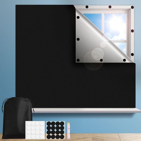 200x145cm Store Occultant sans Perçage, Recoupable Tissu Occultant Isolation Thermique pour Chambre d'enfant, Sun Block -avec 30 Attaches Auto-adhésives (1/5)