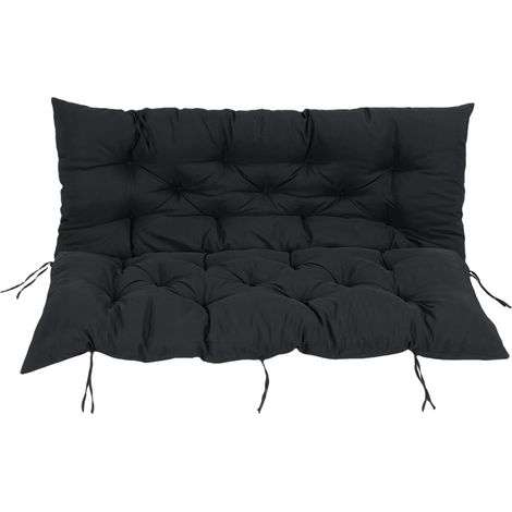 Coussin balancelle extérieur polyester PP coton anti-éclaboussures – Assise porche remplacement avec sangles jardin patio noir (1/5)