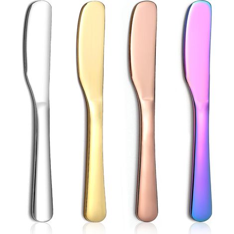 couteau à beurre 4 pcs, couteaux à beurre en acier inoxydable avec or titane, coloré, plaqué or rose, épandeur de beurre pour la maison et le restaurant Lave-vaisselle (1/5)