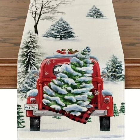 33 x 183 cm, Tablecloth with Car Christmas Tree Pattern, Christmas Table Cabinet Decoration, Christmas Indoor and Outdoor (1/5)
