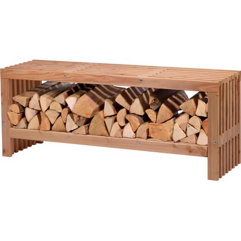 Banc de Jardin avec Compartiment à bûches en Bois de Douglas Robuste avec Vernis de Protection - Banc Moderne avec Espace de Rangement - 115 x 30 x 45 cm - Naturel (1/5)