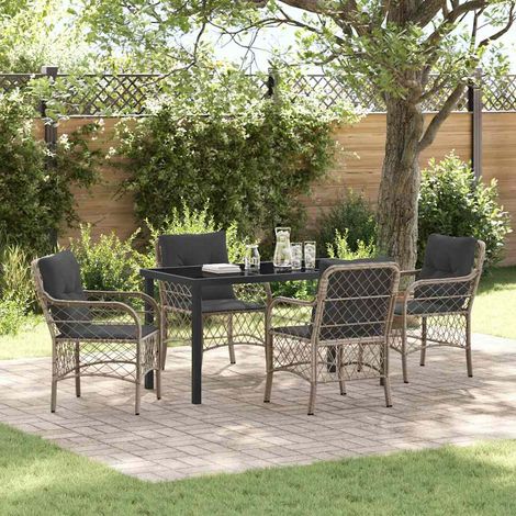vidaXL Garten Essgruppe mit Kissen 5 pcs Hellgrau Poly-Rattan (1/5)
