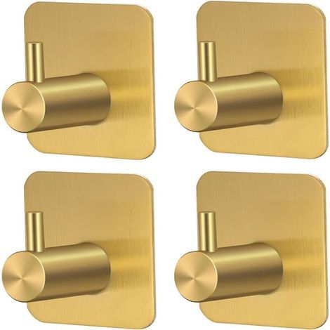 Heavy-Duty Adhesive Stainless Steel Hooks, 4 pcs Elegant Style Rustproof Wall Hooks for Kitchen/Bathroom, Gold (1/4)