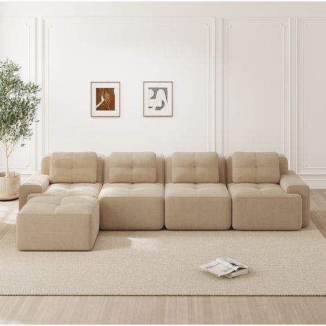 Divano modulare boneless in velluto a coste beige OKMYHOME (1/5)
