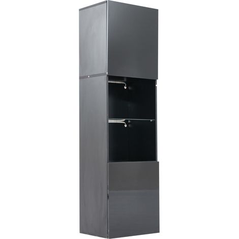Hohe schwarze Hochglanz-Vitrine mit LED, 1 Glasboden, 45 x 35 x 160 cm (1/5)