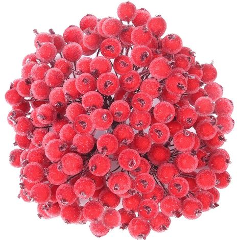 10 Baies, Fruits givrés, Houx artificiel, Tige flexible, Décoration sapin Noël (1/5)