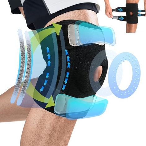 Genouillère pour hommes et femmes - Pour ménisque, arthrose, LCA - Stabilisation du genou avec fermeture - Stabilisateur avec coussinets en gel - Genouillère réglable et respirante pour le sport - Noi (1/5)