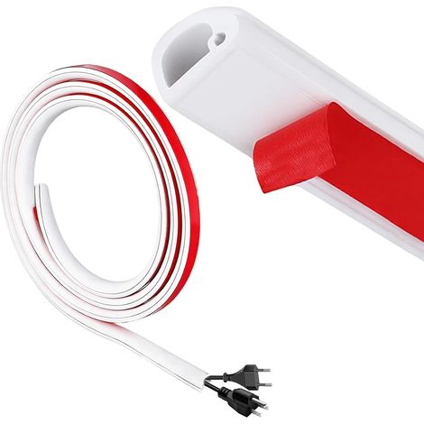 Chemin de câbles Auto-adhésif de 2 mètres pour Sol, Blanc, Canal de câbles Flexible en PVC, adapté aux Bureaux, salles de Concert et Autres lieux (1/5)