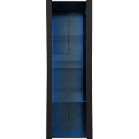 Vitrina alta negra brillante con iluminación LED, 3 estantes de cristal, 55 x 38 x 166 cm, HOMVRA (1/5)