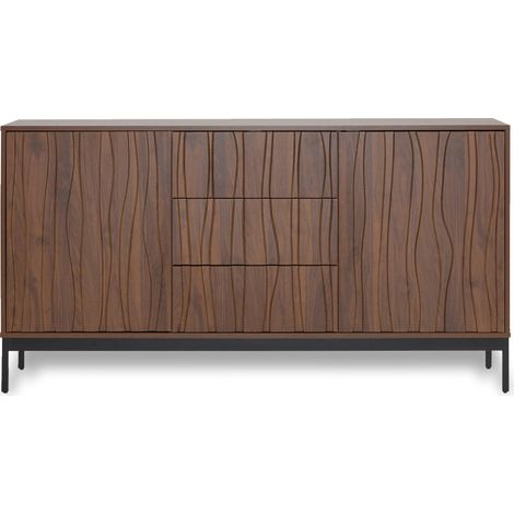 Aparador de 150 cm en MDF marrón oscuro, 3 cajones, estilo moderno mid-century (1/5)