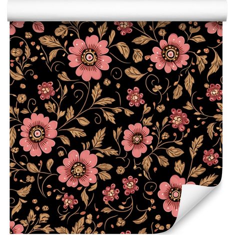 Papier peint Fleurs magnifiques Rouille, Noir, Rouge et Ocre 50x1000 cm (1/5)