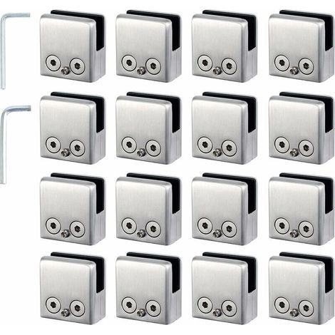 16 glass clamps, 304 stainless steel, drill-free fixing for 8-10 mm glass, balustrades and staircases