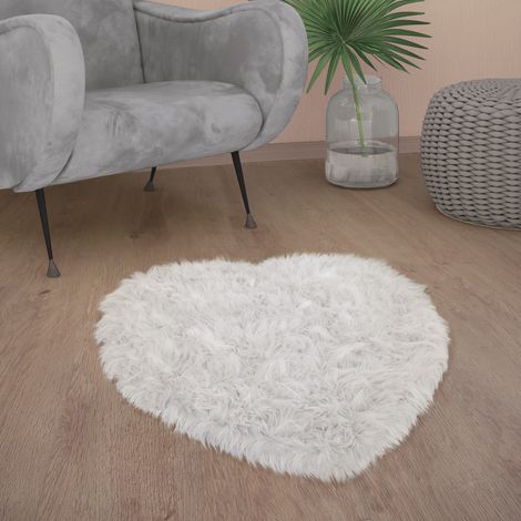 Paco Home Tappeto Salotto Pelliccia Finta Imitazione Pelo Lungo Cuscino Cuore Rotondo Bianco, 80x75 cm Forma di cuore (1/4)