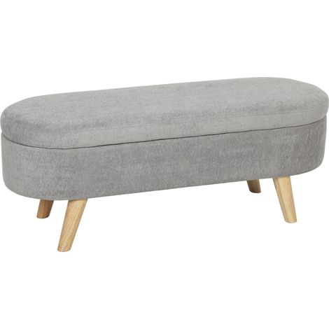 Banquette bout de lit coffre de rangement 2 en 1 en tissu avec pieds en bois 110L x 40P x 43H cm gris clair