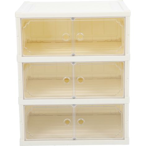 Scatola Scarpe Pieghevole 3 Livelli – Coperchio Magnetico Trasparente, Impilabile e Antipolvere – ABS PP PET – Design Moderno – Ideale per Ingresso e Camera da Letto (1/5)