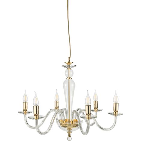 Lampada a sospensione PAGANINI a 6 LUCI in vetro lavorato a mano D70 cm ORO (1/2)
