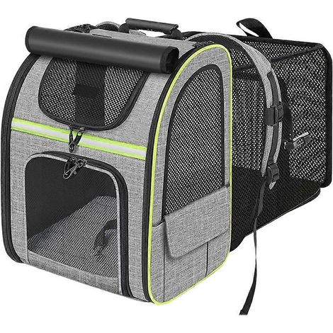 Sac à dos de transport pour chat - Extensible, en maille respirante avec pare-soleil, gris (1/5)