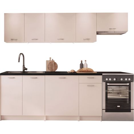Conjunto de cocina Ota II, Cachemira + Negro, 240x60cm, Encimera, Aglomerado laminado, LED