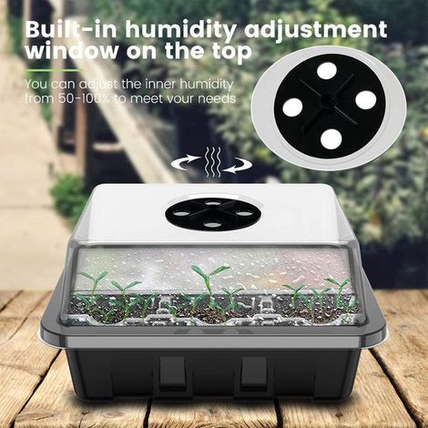 Bac de propagation 12 alvéoles, mini serre intérieure avec couvercle et ventilation, plateau de semis pour plantes (1/4)