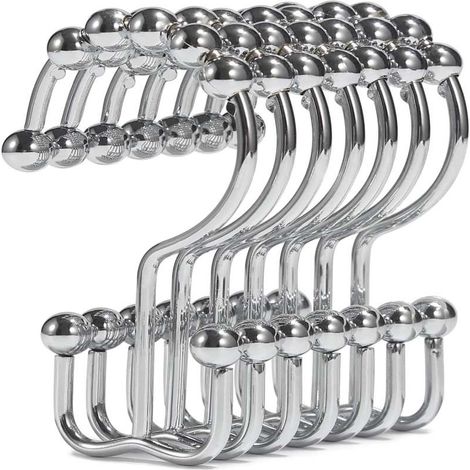 Irovami Crochets rideau douche – lot 12, doubles, inox antirouille, noirs, glissement fluide (1/5)