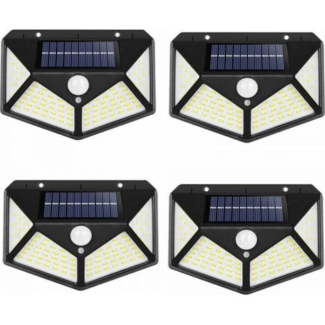 Lot de 4 lampes solaires d'extrieur, angle d'clairage 270 avec dtecteur de mouvement, applique murale tanche IP65 nergie solaire, arrire-cour, clture de jardin, patio, porte d'ent (1/5)
