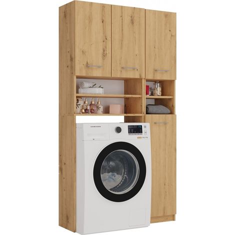 Meuble sous-vasque 96 cm, 4 portes, Chêne Artisan, 96 x 30 x 180 cm (1/5)