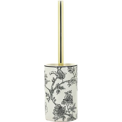 Portascopino in ceramica bianco con decori - serie Fiori (1/3)
