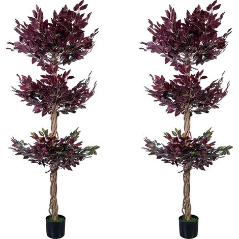 Árbol de ficus artificial, hojas realistas, construcción duradera, fucsia, 180 cm (1/2)